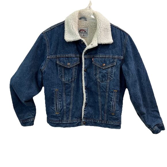 Vtg Levi’s Sherpa Lined Denim Trucker Jacket 80s Made In USA 40L Cowboy Western - Picture 1 of 10